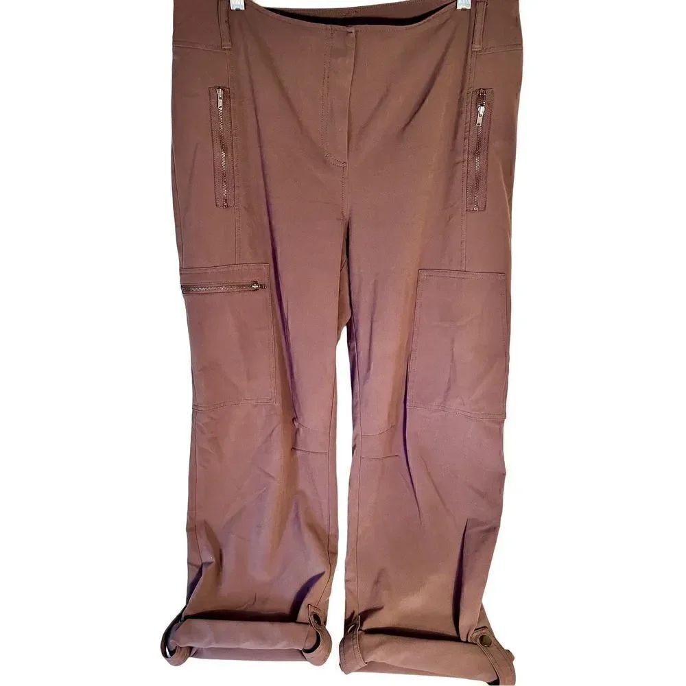 Chico's Brown Long Pants W Roll-Up Legs & Multi Pockets Sz 2 (L-12)